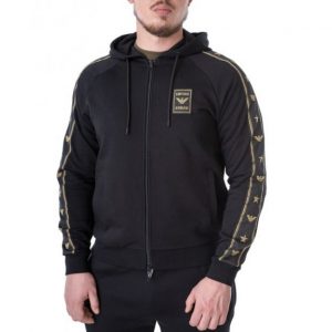Emporio Armani - Tape Sleeve Zip Hoodie - Black / Gold