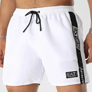 EA7 - Stretch Tape Logo Swim Shorts - White